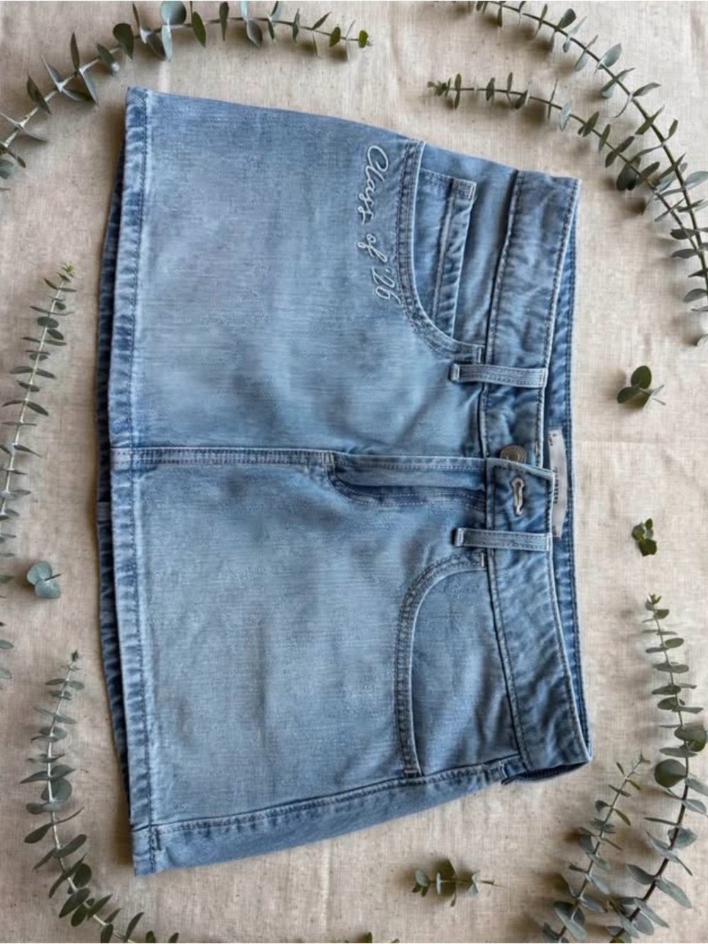 Hollister White Crochet Tie-Front Top with Light Blue Denim Mini Skirt - Picture 3 of 7